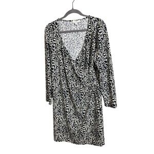 Jude Connally Blue White Abstract Print Faux Wrap Midi‎ Dress Large